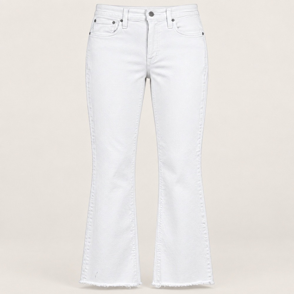 J.Crew Flare Crop Jeans Women 28 White Mid-Rise Raw Hem Coastal Preppy Denim